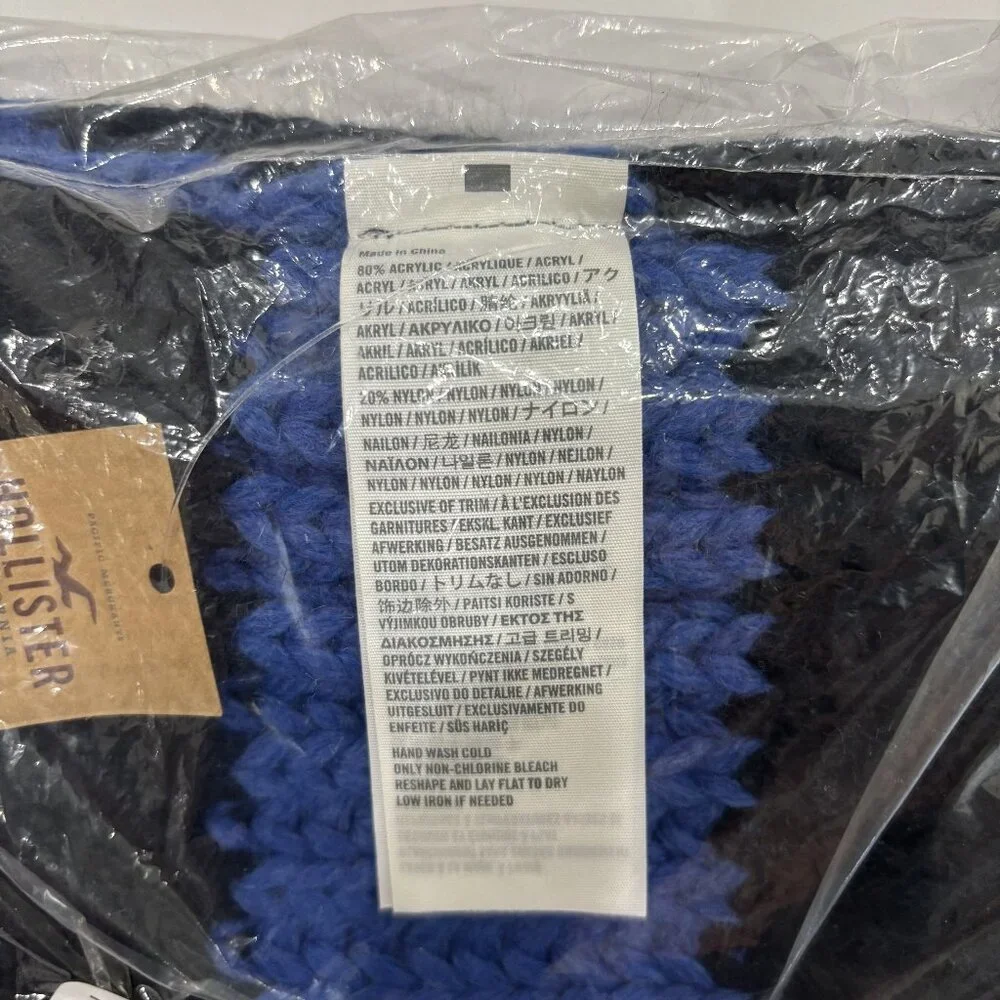 Hollister Knit Blue Black Scarf Brand Embroidered Soft Warm Winter Fall Thick